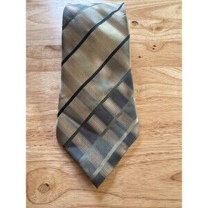 Extra Long 61" 4" Wide Silk Tie Taupe Balck Geometric Stain Resistant Van Heusen